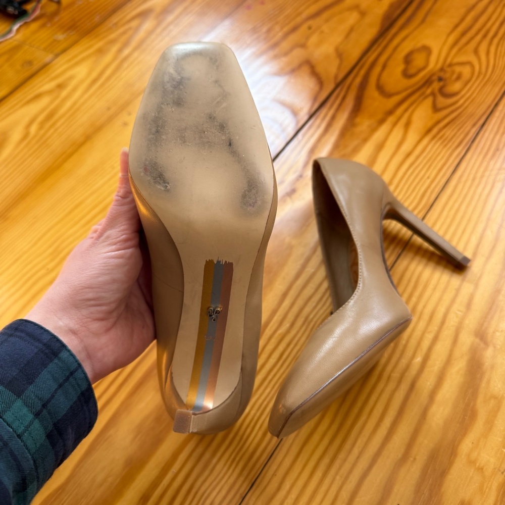 Sam Edelman Beth Square Toe Taupe Leather Pumps - Picture 3 of 4